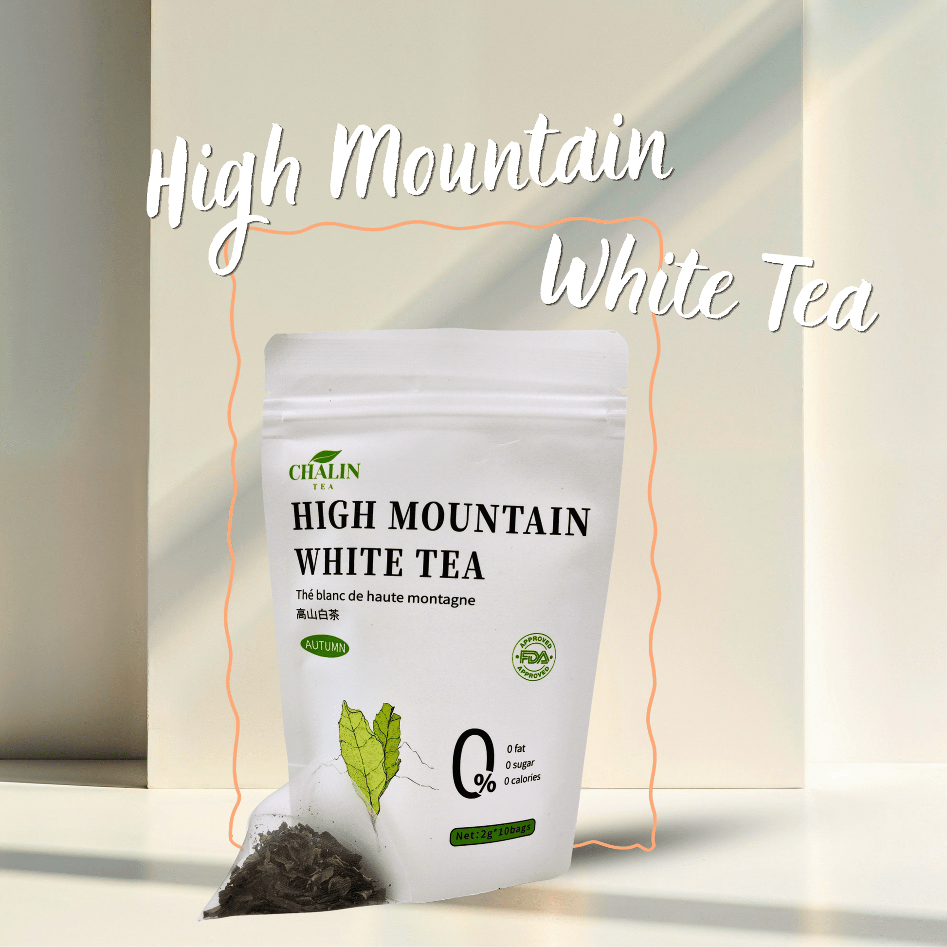 High Mountain White Tea bags harvested from misty mountain peaks