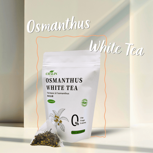 Osmanthus White Tea bags with golden osmanthus blossoms