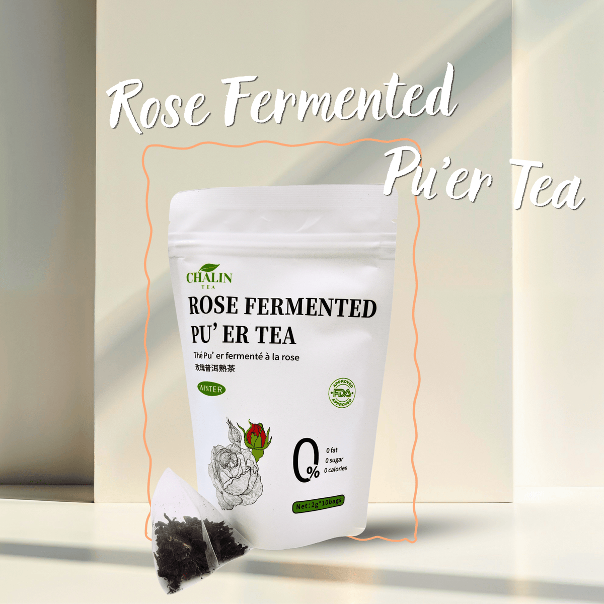 Rose Fermented Pu'er Tea bags with dried rose petals