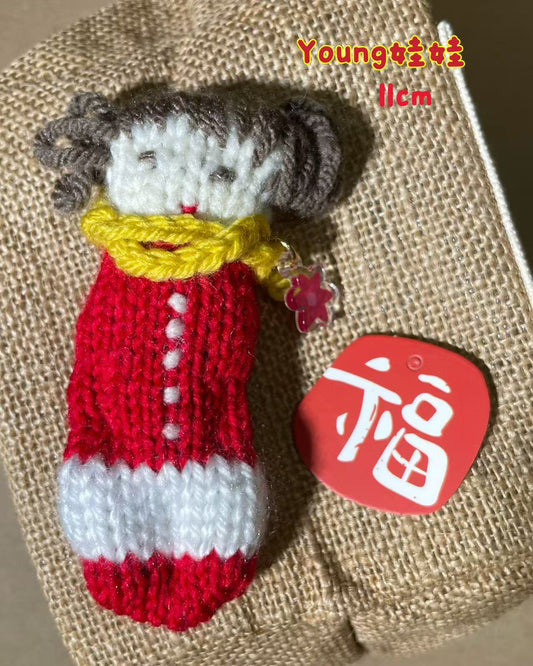Hand-Knitted Mini Plush Doll (11cm | Red Winter Style)