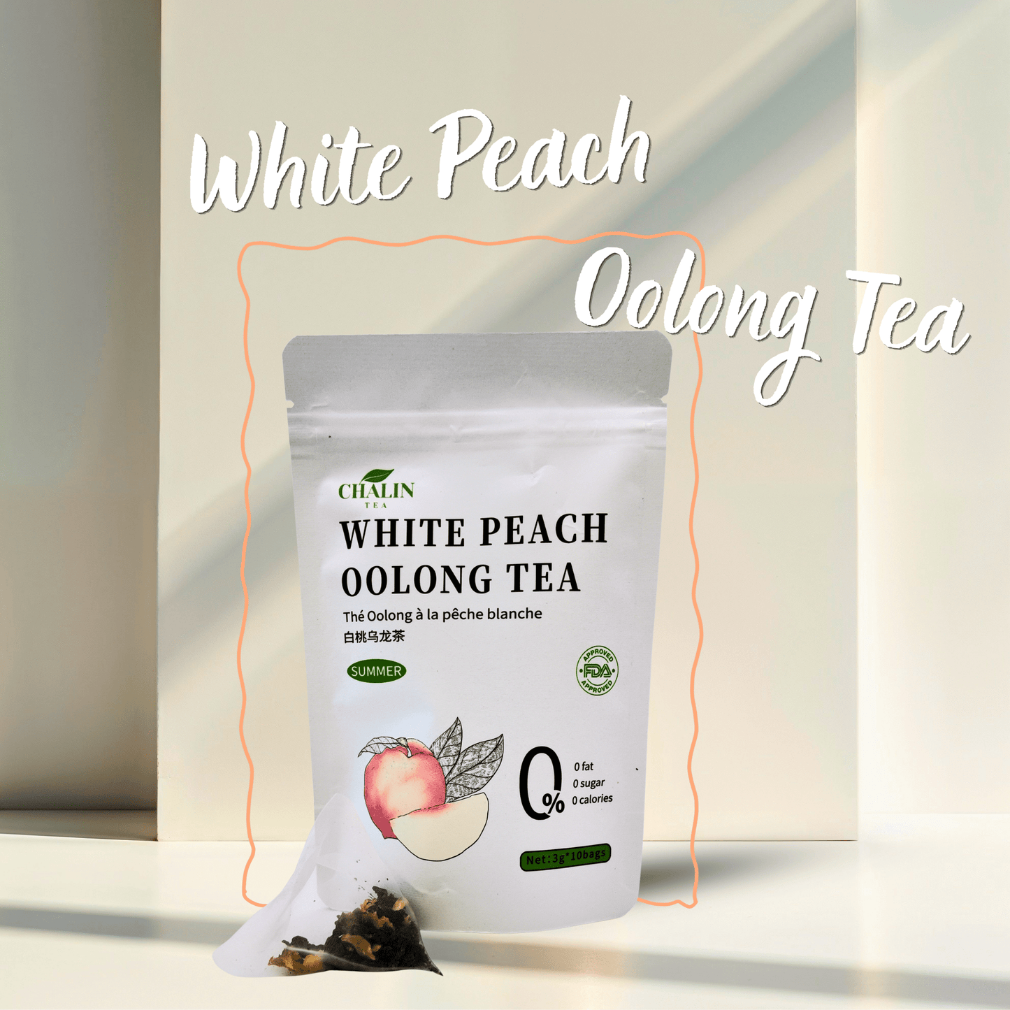 White Peach Oolong Tea bags with fresh peach and floral notes