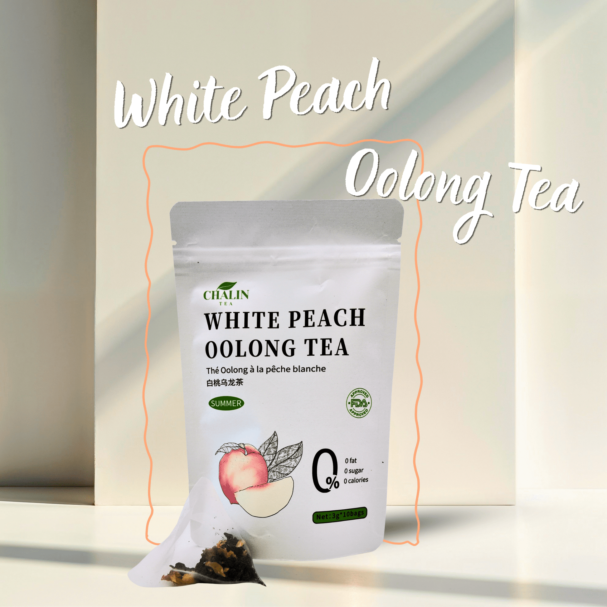 White Peach Oolong Tea bags with fresh peach and floral notes